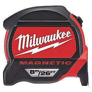 Milwaukee Tool 26 ft./8m Steel SAE/Metric Magnetic Tip Tape Measure, Black/Red