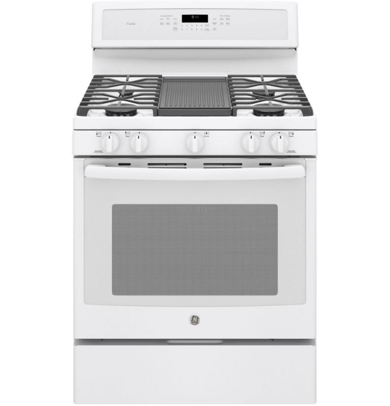 GE 5.6 cu. ft. 30-inch Free-Standing Convection Gas Range with Steam Clean in White
