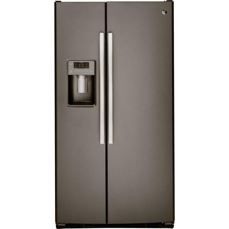 GE 25.4 cu. ft. Side-by-Side Refrigerator with Dispenser LED Lights and Ice Maker in Slate