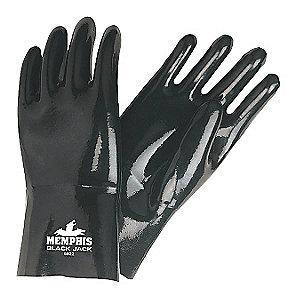 MCR Safety 53.00 mil Neoprene Chemical Resistant Gloves, Brushed Interlock Lining, Black, Size L