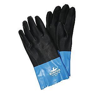 MCR Safety 53.00 mil Neoprene Chemical Resistant Gloves, Brushed Interlock Lining, Blue/Black