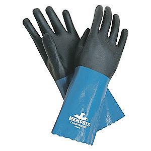 MCR Safety 53.00 mil Neoprene Chemical Resistant Gloves, Interlock Lining, Blue/Black, Size L