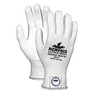 MCR Safety Polyurethane Cut Resistant Gloves, ANSI/ISEA Cut Level A3, HPPE Lining, White, XL, PR 1