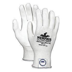 MCR Safety Polyurethane Cut Resistant Gloves, ANSI/ISEA Cut Level A3, HPPE Lining, White, L, PR 1