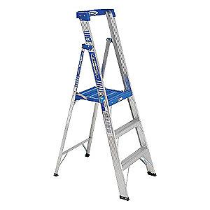 Werner Aluminum Platform Stepladder, 6 ft. Ladder Height, 3 ft. Platform Height, 250 lb.