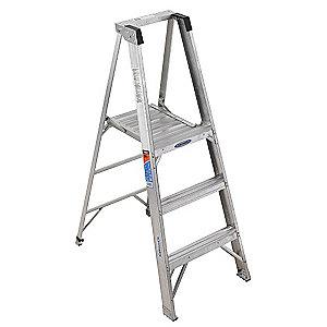 Werner Aluminum Platform Stepladder, 5 ft. Ladder Height, 3 ft. Platform Height, 300 lb.
