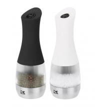 Kalorik Contempo Stainless Steel, Black and White Electric Salt and Pepper Grinder Set