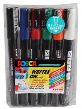uni-ball Fine Bullet Tip Posca PC-3M Marker Pens - Pack of 6 Assorted Colours