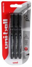 uni-ball Pin Fine Line Drawing Pens - Pack of 3 Assorted Sizes (0.1mm to 0.5mm)