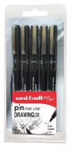 uni-ball Pin Fine Line Drawing Pens - Pack of 5 Assorted Sizes (0.05mm to 0.8mm)