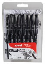 uni-ball Pin Fine Line Drawing Pens - Pack of 8 Assorted Sizes (0.05mm to 0.8mm)