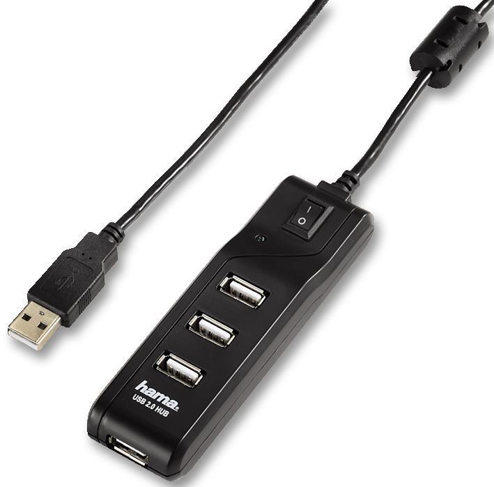 Hama 4 Port USB 2.0 Hub with Power Switch Black - Bus Powered
