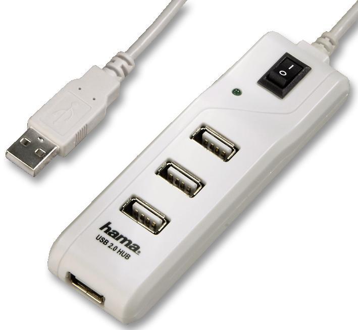 Hama 4 Port USB 2.0 Hub with Power Switch White - Bus Powered