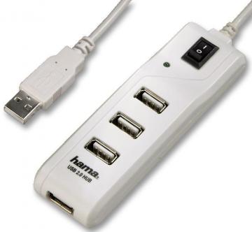 Hama 4 Port USB 2.0 Hub with Power Switch White - Bus Powered