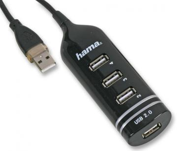 Hama 4 Port USB 2.0 Hub Black - Bus Powered