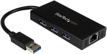 StarTech 3-Port Portable USB 3.0 Hub with Gigabit Ethernet Port - Bus Powered