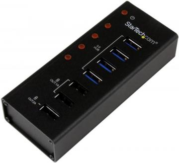 StarTech 4 Port USB 3.0 Hub with 3x USB Charging Ports - Wall Mountable Mains Powered
