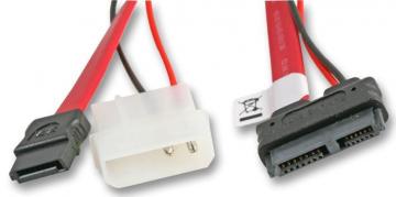 Akasa Internal 7 Pin SATA + 4 Pin Molex to 13 Pin Slim SATA Power+Data Lead, 20cm