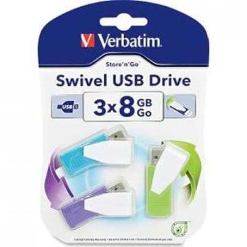 Verbatim 8GB Swivel USB Flash Drive -3-pack (Blue, Green & Violet)