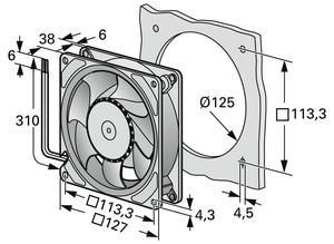 ebm-papst DC diagonal fan, 24 V, 127 mm, 127 mm