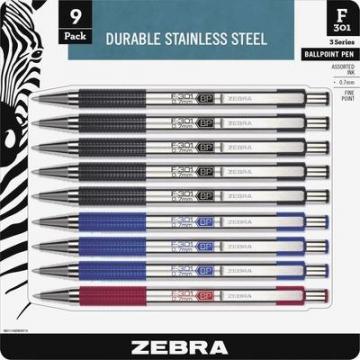 Zebra 11169 BCA F-301 Stainless Steel Ballpoint Pens