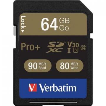 Verbatim 49197 64GB Pro Plus 600X SDXC Memory Card UHS-I V30 U3 Class 10