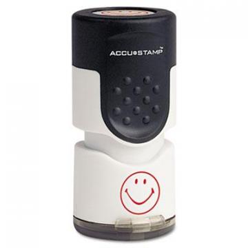 Accustamp Pre-Inked Round Stamp, Smiley, 5/8" dia., Red (030725)