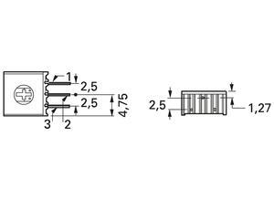 BI Technologies Cermet trimmer potentiometer, 250 kΩ (250K), 0.5 W, Horizontal, staggered