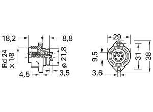 Hirschmann Circular connectors, Screw locking, M22, Solder cup, Female contact