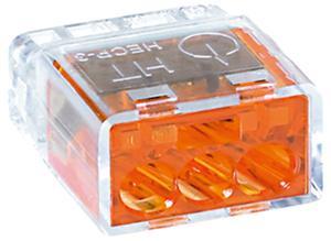 HellermannTyton Push-wire connector, 3-pole, transparent/orange, 15.9 x 10.4 x 19 mm, HECP-3, 148-90
