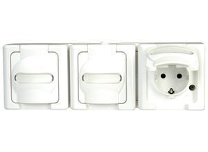 Kopp Surface-mount three-way Schuko-style socket outlet for wet rooms