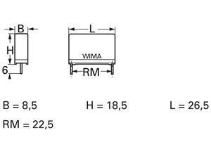 Wima MKP film capacitor 150 nF, ±10 %, 1000 V (DC), RM 225 mm