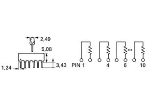 Bourns Resistance network, 3.3 kΩ, 0.3 W, ±2 %, SIP-6, 3 resistors
