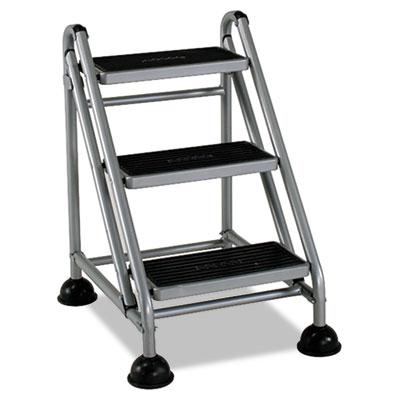 COSCO Rolling Commercial Step Stool, 3-Step, 26 3/5 Spread, Platinum/Black (11834GGB1)