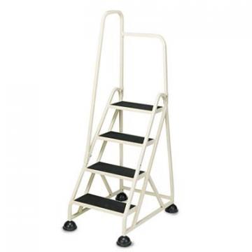 Cramer Four-Step Stop-Step Folding Aluminum Ladder w/Left Handrail, 66 1/4" High, Beige (1041L19)