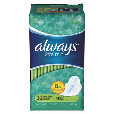 Always Ultra Thin Pads With Wings, Super Long, 32/pack, 6 Packs/carton