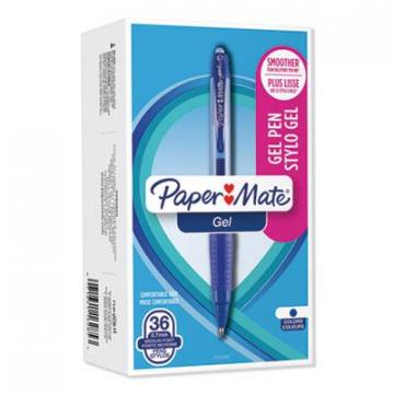 Paper Mate Retractable Gel Pen, Medium 0.7mm, Blue Ink/Barrel, 36/Pack