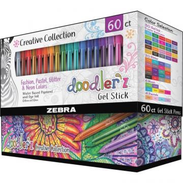 Zebra Pen Doodler'z Gel Stick Pen 1.0mm Assorted 60Pk