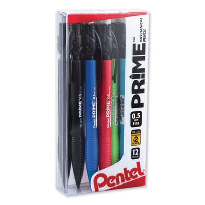 Pentel PRIME Mechanical Pencil, 0.5 mm, HB (#2.5), Black Lead, Assorted Barrel Colors, Dozen (AX5PC1