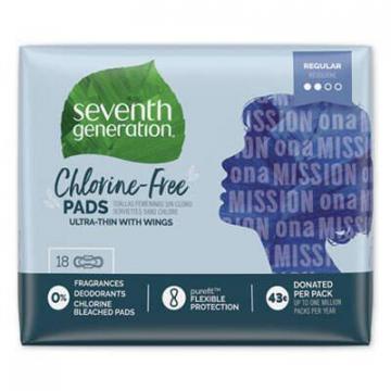 Seventh Generation Chlorine-Free Ultra Thin Pads with Wings, Regular, 18/Pack