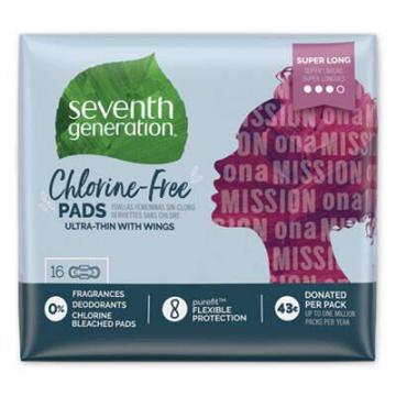 Seventh Generation Chlorine-Free Ultra Thin Pads with Wings, Super Long, 16/Pack
