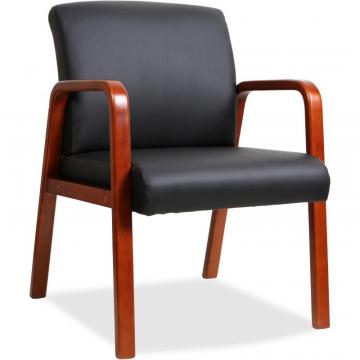 Lorell Black Leather Wood Frame Guest Chair