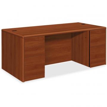 HON 10700 Series Cognac Laminate Double Pedestal Desk - 5-Drawer