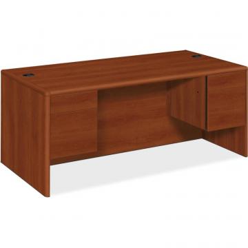 HON 10700 Series Cognac Laminate Double Pedestal Desk - 4-Drawer