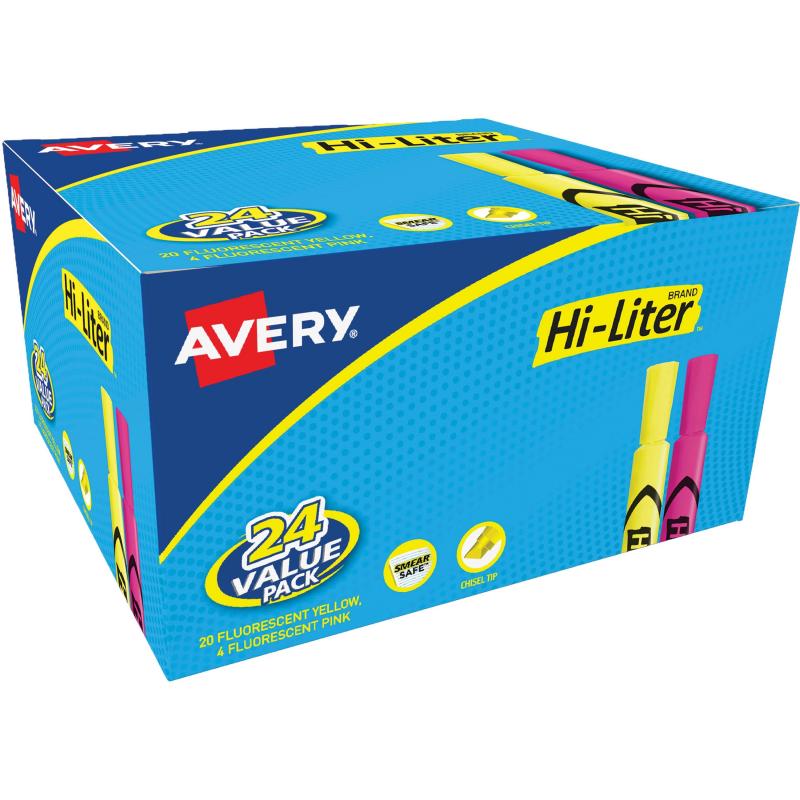 Avery Hi-Liter Desk-Style Highlighters - SmearSafe 98189