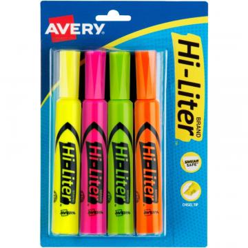 Avery Hi-Liter Desk-Style Highlighters - SmearSafe 24063