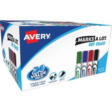 Avery Desk-Style Dry Erase Markers, Chisel Tip, Assorted, 24 Pack