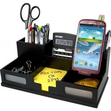 Victor 9525-5 Midnight Black Desk Organizer with Smart Phone Holder