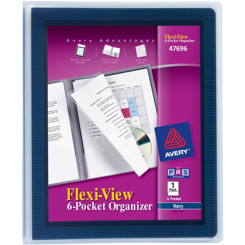 Avery Flexi-View 6 Pocket Organizer, Holds up 150 Pages, 1 Blue Organizer (47696)