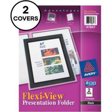 Avery Flexi-View Two Pocket Folders, Holds up to 50 Sheets, 2 Black Folders (47847)